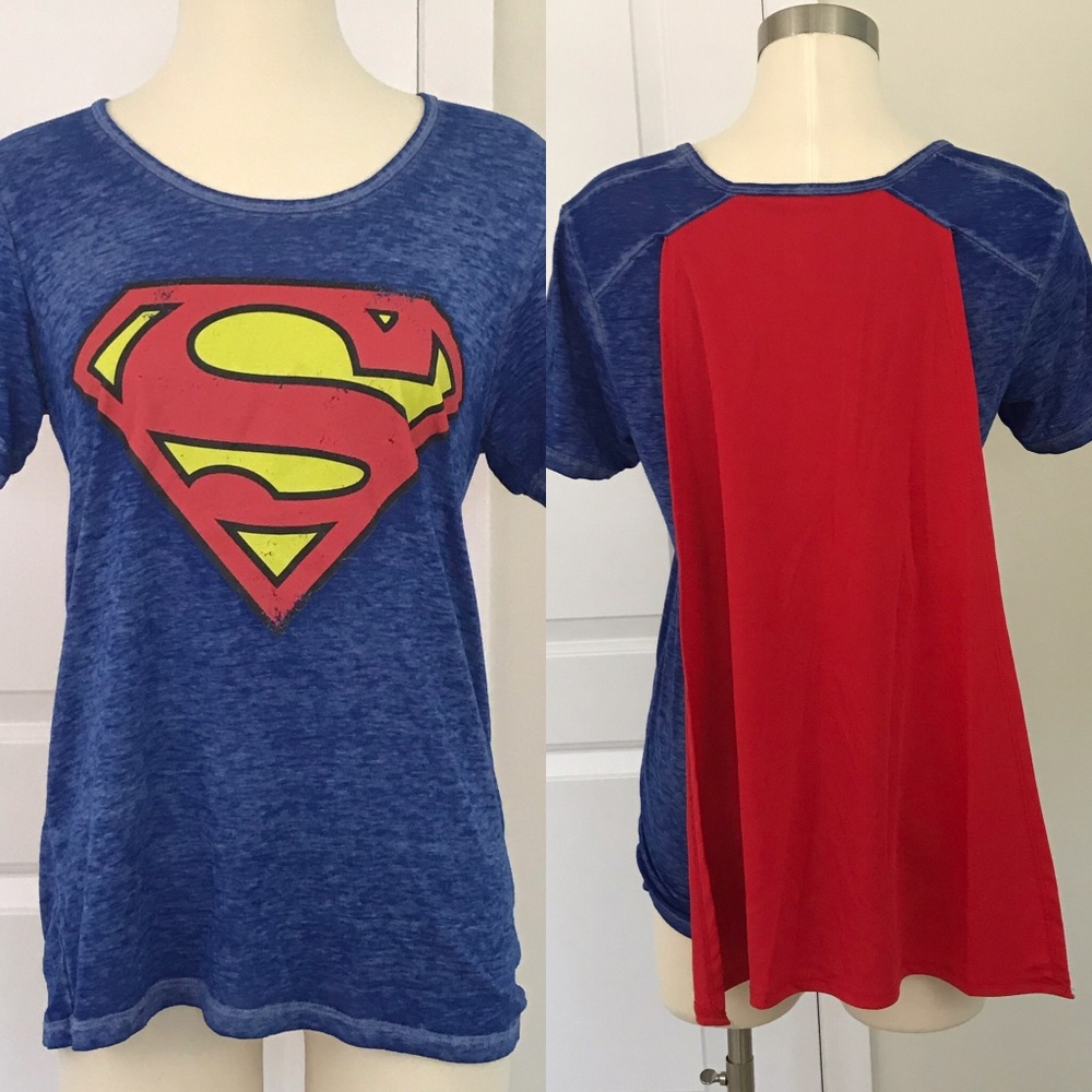 Superman Graphic Tee with Cape Burnout Size Medium